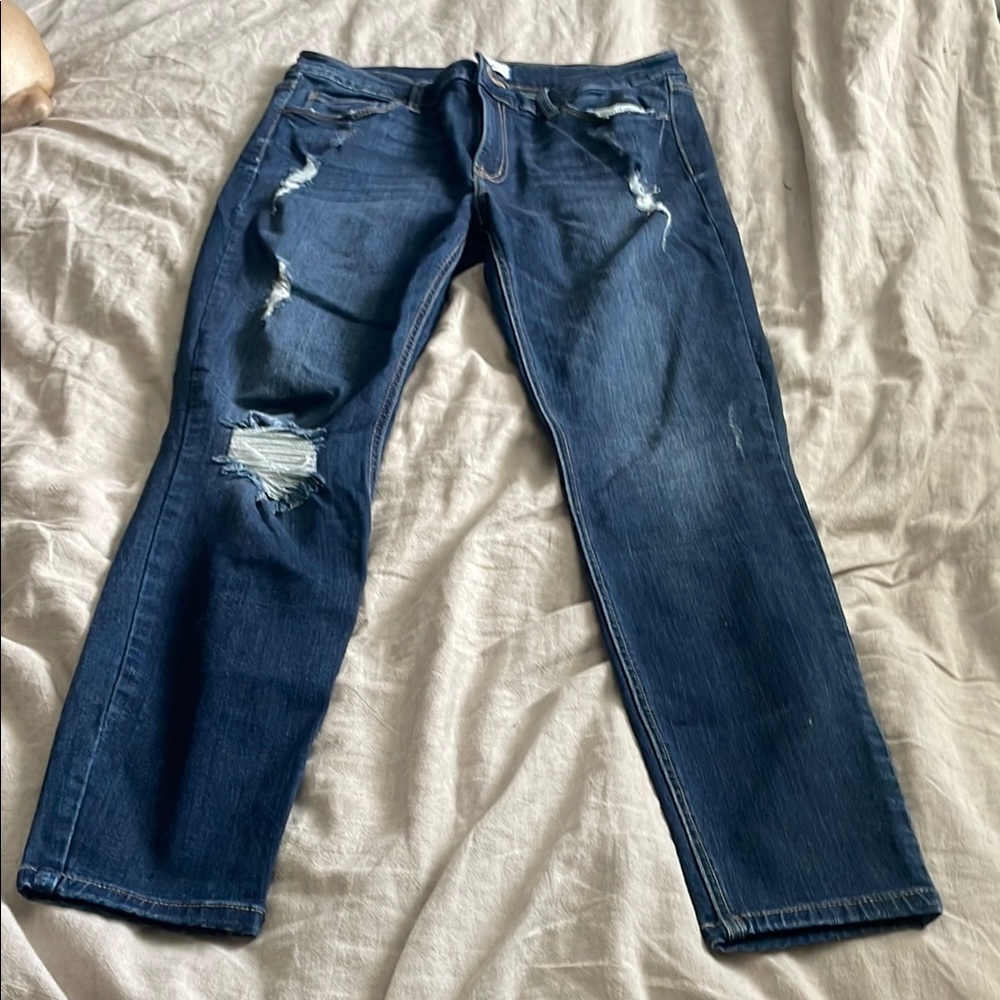 Relaxed Blue Jeans with Distressed Details
